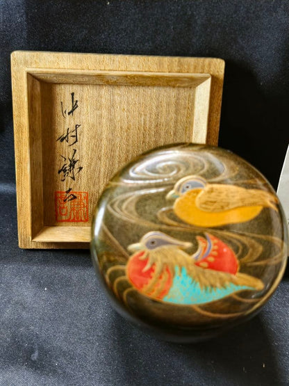 Nashiji Maki-e Mandarin Duck Natsume Tea Caddy by Nakamura Kenji — Japan Contemporary Craft Exhibition Award