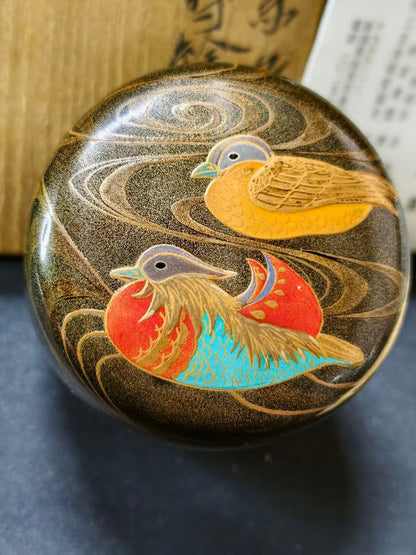 Nashiji Maki-e Mandarin Duck Natsume Tea Caddy by Nakamura Kenji — Japan Contemporary Craft Exhibition Award