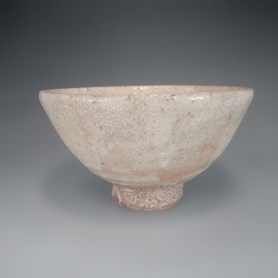 Watanabe Jozan — Hagi Ware Flat Tea Bowl | Hira-Chawan with White Glaze Crazing