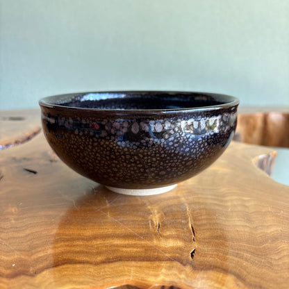Yuteki Tenmoku Tea Bowl - Japanese Oil Spot Glaze Chawan with Silver Constellation Dots and Signed Box