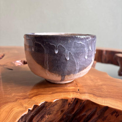 Kohiki Tea Bowl by Santoshi - Dark Ash Cascade Over White Slip Chawan with Box