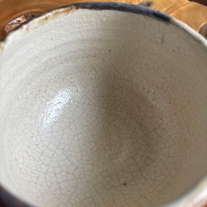 Kohiki Tea Bowl by Santoshi - Dark Ash Cascade Over White Slip Chawan with Box