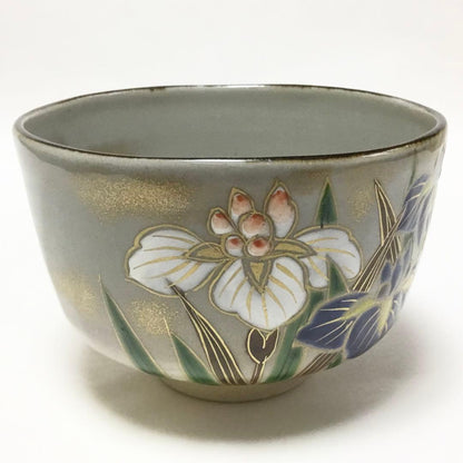Kenzan-Style Iris Chawan by Ikkyu-gama — Shobu Overglaze Tea Bowl