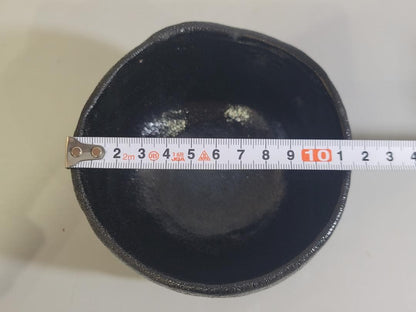 Shoraku Black Raku Matcha Bowl — Granular Texture, Irregular Rim, Kyoto, Signed Wood Box