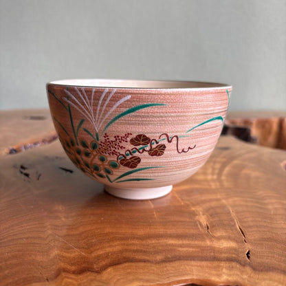Kyogyo Kiln Soei Autumn Grass Matcha Bowl — Kyo-yaki Ironweed Bellflower Chawan, Signed Box