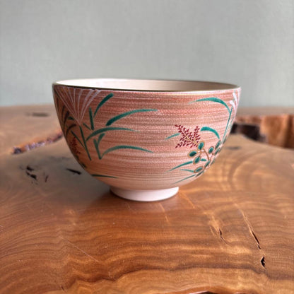 Kyogyo Kiln Soei Autumn Grass Matcha Bowl — Kyo-yaki Ironweed Bellflower Chawan, Signed Box