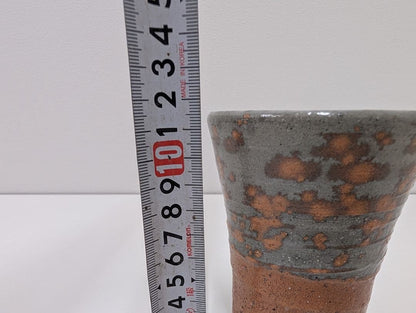 Totoya-de Sake Cup by Nawa Hosho — Karatsu-Style Iron Clay with Mottled Gray Glaze, Signed Box