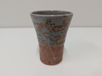 Totoya-de Sake Cup by Nawa Hosho — Karatsu-Style Iron Clay with Mottled Gray Glaze, Signed Box
