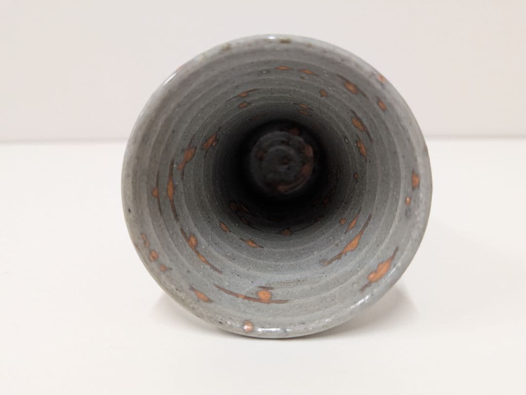 Totoya-de Sake Cup by Nawa Hosho — Karatsu-Style Iron Clay with Mottled Gray Glaze, Signed Box
