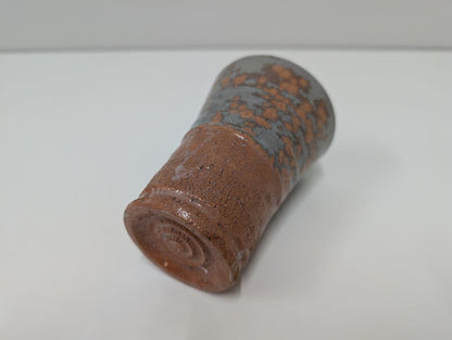 Totoya-de Sake Cup by Nawa Hosho — Karatsu-Style Iron Clay with Mottled Gray Glaze, Signed Box