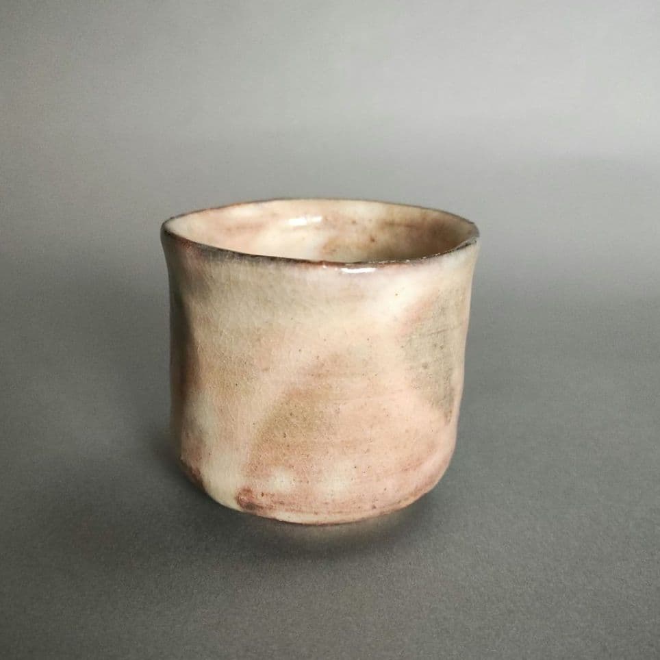 XV Sakakura Shinbei Hagi Ware Sake Cup - 15th Generation Pink-White Glaze Chawan