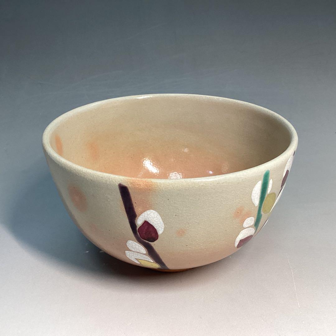 Pussy Willow Nekoyanagi Tea Bowl - Kyo-yaki Spring Chawan with Polychrome Enamel and Box