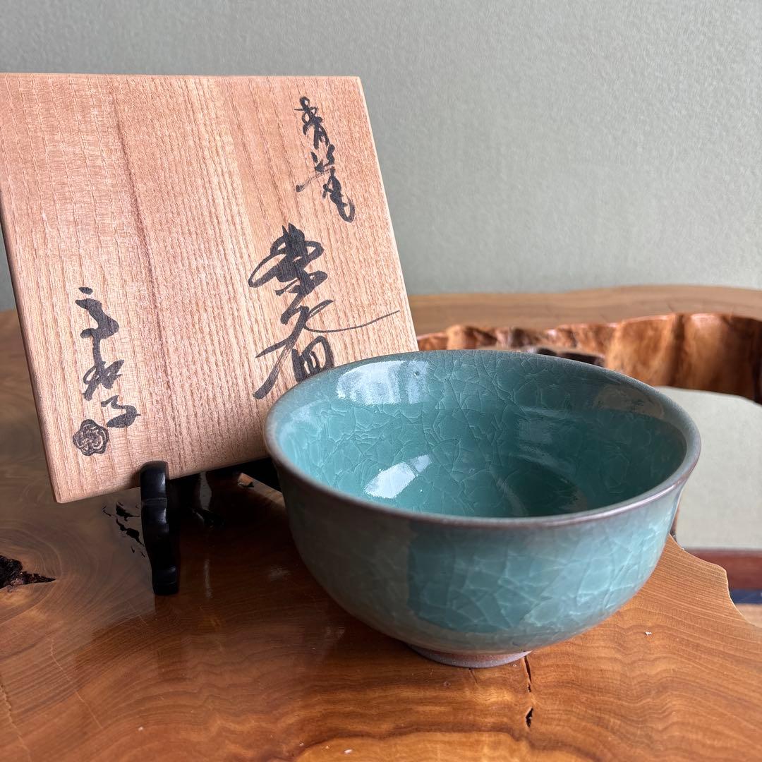 Celadon Crackle Tea Bowl – Kobayashi Kazuma – Seiji Kannyu Chawan – Japan
