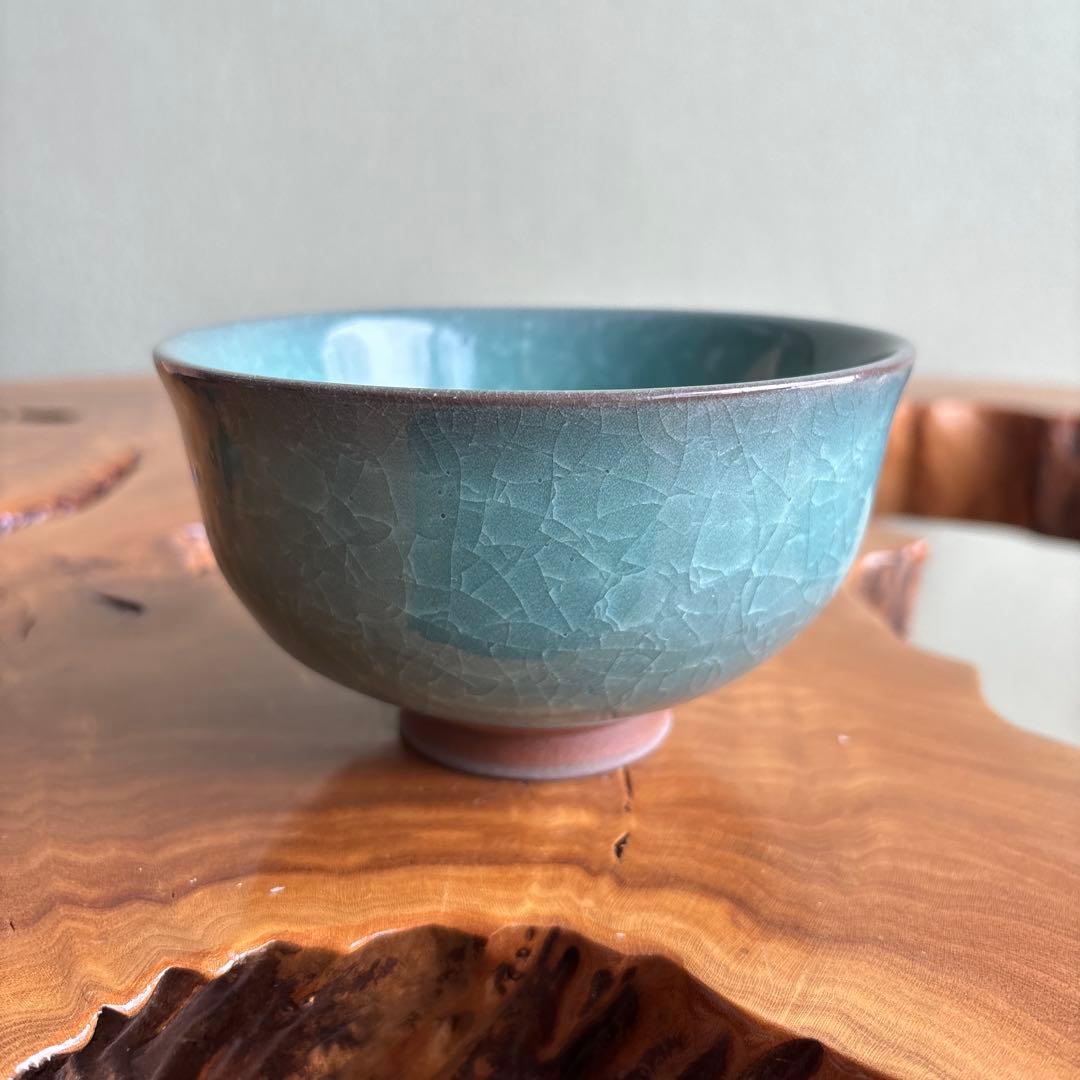 Celadon Crackle Tea Bowl – Kobayashi Kazuma – Seiji Kannyu Chawan – Japan