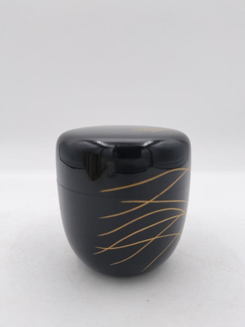 Nabetani Fusagai Black Lacquer Chu-Natsume — Obana Pampas Grass Gold Maki-e Tea Caddy