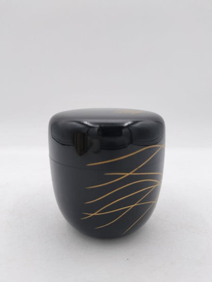 Nabetani Fusagai Black Lacquer Chu-Natsume — Obana Pampas Grass Gold Maki-e Tea Caddy