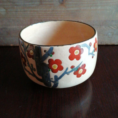Kyo-yaki Plum Blossom Tea Bowl by Yamamoto Josen — Hachidai Kenzan, Japanese Chawan with Box