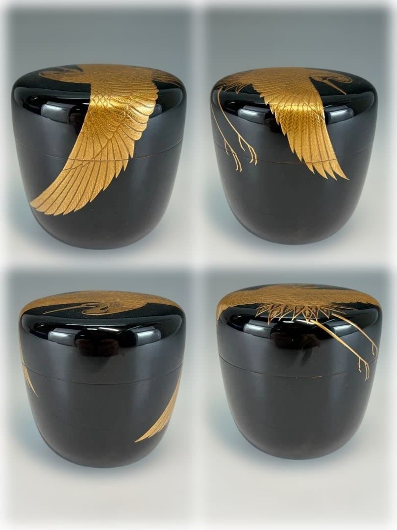 Heian Sosho — Gold Maki-e Crane O-Natsume, Exhibition-Grade, Tomobako