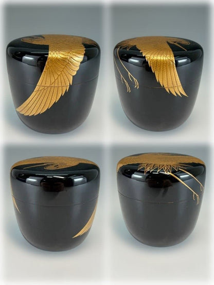 Heian Sosho — Gold Maki-e Crane O-Natsume, Exhibition-Grade, Tomobako