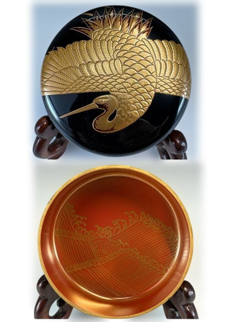 Heian Sosho — Gold Maki-e Crane O-Natsume, Exhibition-Grade, Tomobako
