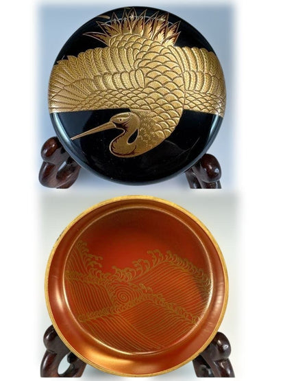 Heian Sosho — Gold Maki-e Crane O-Natsume, Exhibition-Grade, Tomobako
