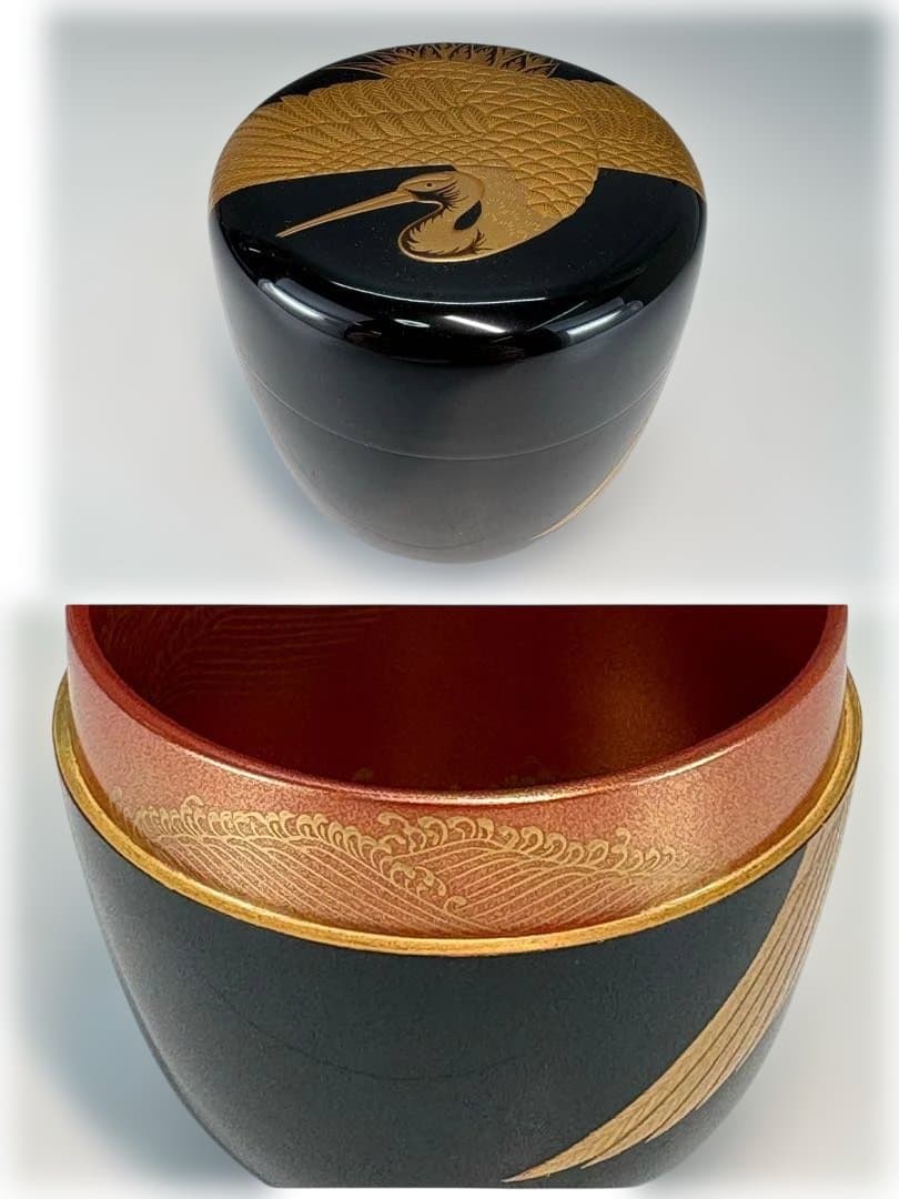 Heian Sosho — Gold Maki-e Crane O-Natsume, Exhibition-Grade, Tomobako