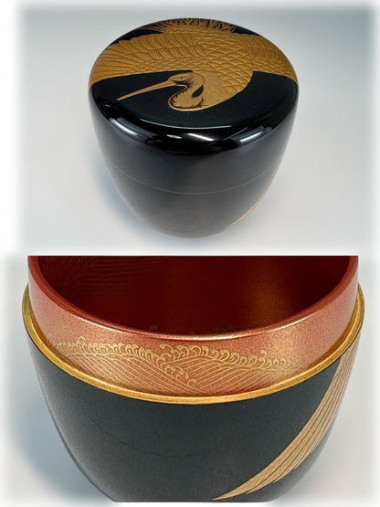 Heian Sosho — Gold Maki-e Crane O-Natsume, Exhibition-Grade, Tomobako
