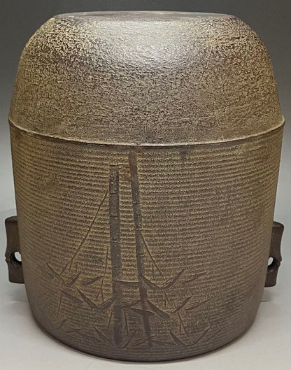 Kanamori Shoei Bamboo Relief Sensuji Cylindrical Iron Tea Kettle Tsutsugama