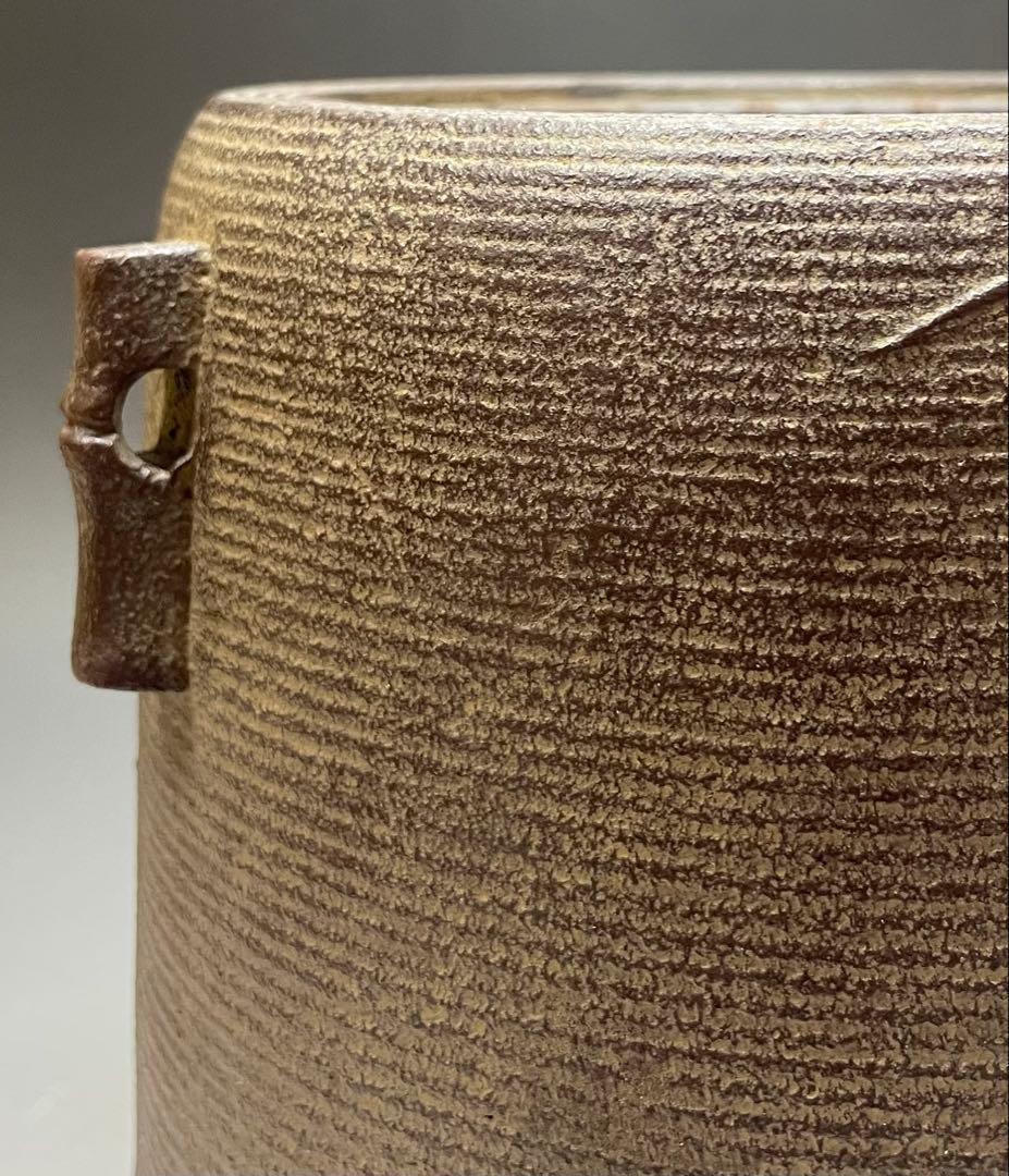 Kanamori Shoei Bamboo Relief Sensuji Cylindrical Iron Tea Kettle Tsutsugama