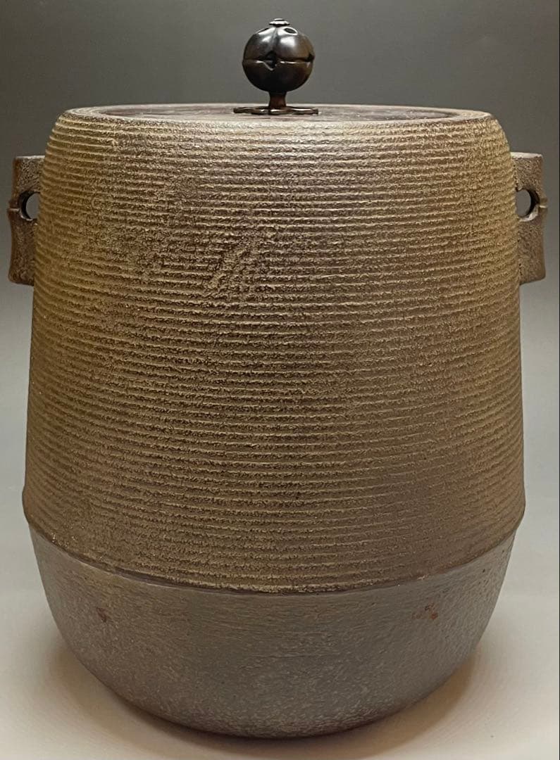 Kanamori Shoei Bamboo Relief Sensuji Cylindrical Iron Tea Kettle Tsutsugama