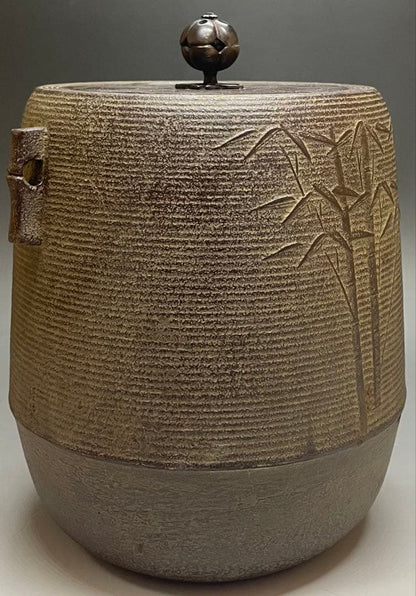 Kanamori Shoei Bamboo Relief Sensuji Cylindrical Iron Tea Kettle Tsutsugama