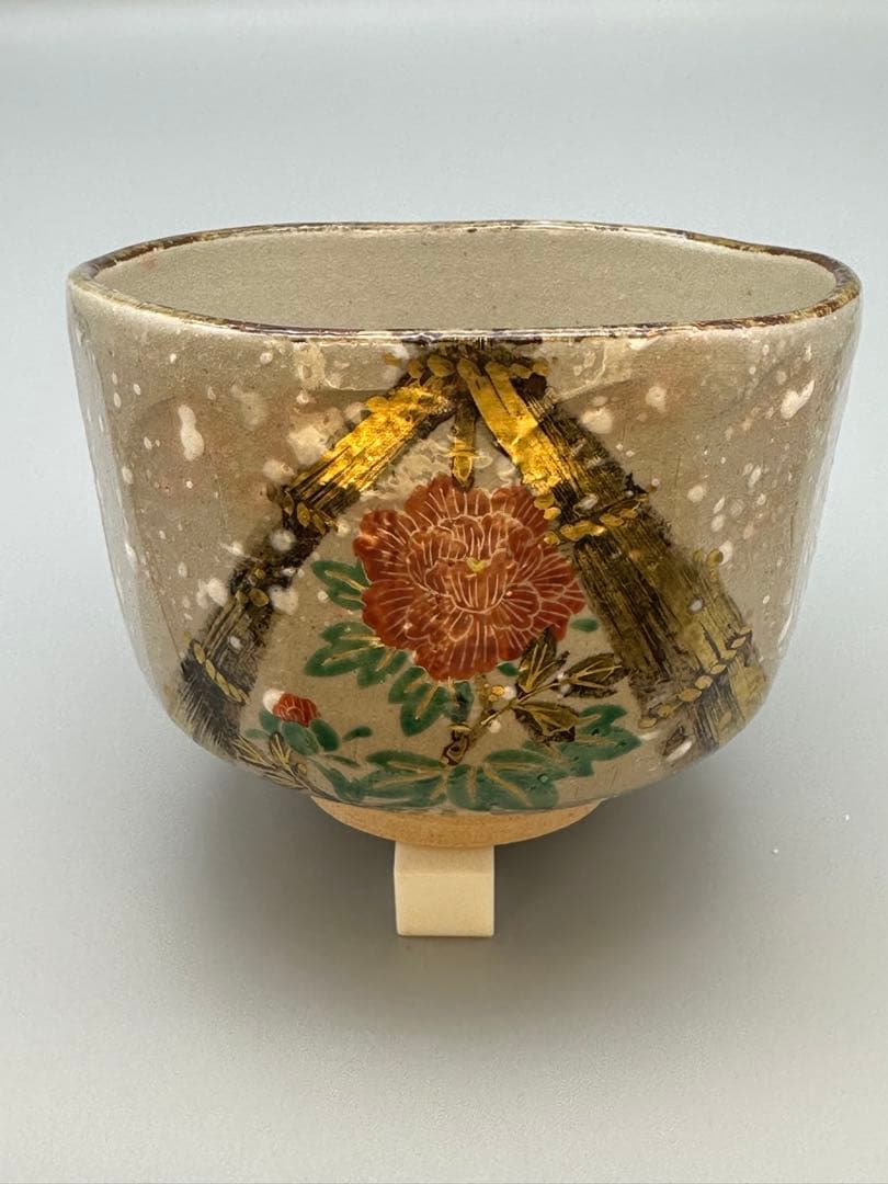 Kyoto-yaki Winter Peony Matcha Bowl by Nan-guchi Kansui