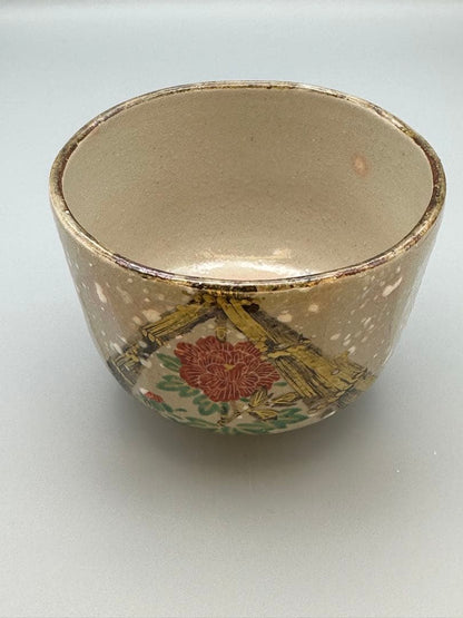 Kyoto-yaki Winter Peony Matcha Bowl by Nan-guchi Kansui