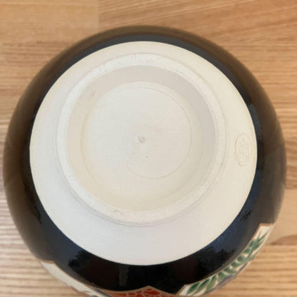 Kyoto-yaki Black Glaze Matcha Bowl by Genpei, Hand-painted Enamels