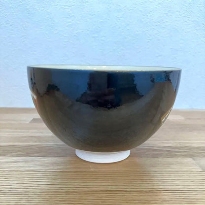 Kyoto-yaki Black Glaze Matcha Bowl by Genpei, Hand-painted Enamels