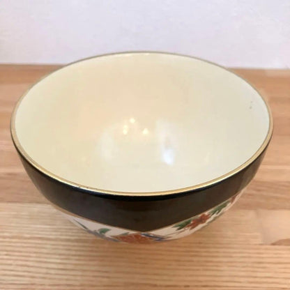 Kyoto-yaki Black Glaze Matcha Bowl by Genpei, Hand-painted Enamels