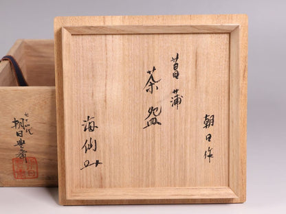 14th Gen Asahi Hosai Iris Iron Painting Tea Bowl - Kaisen Inscription Asahi-yaki