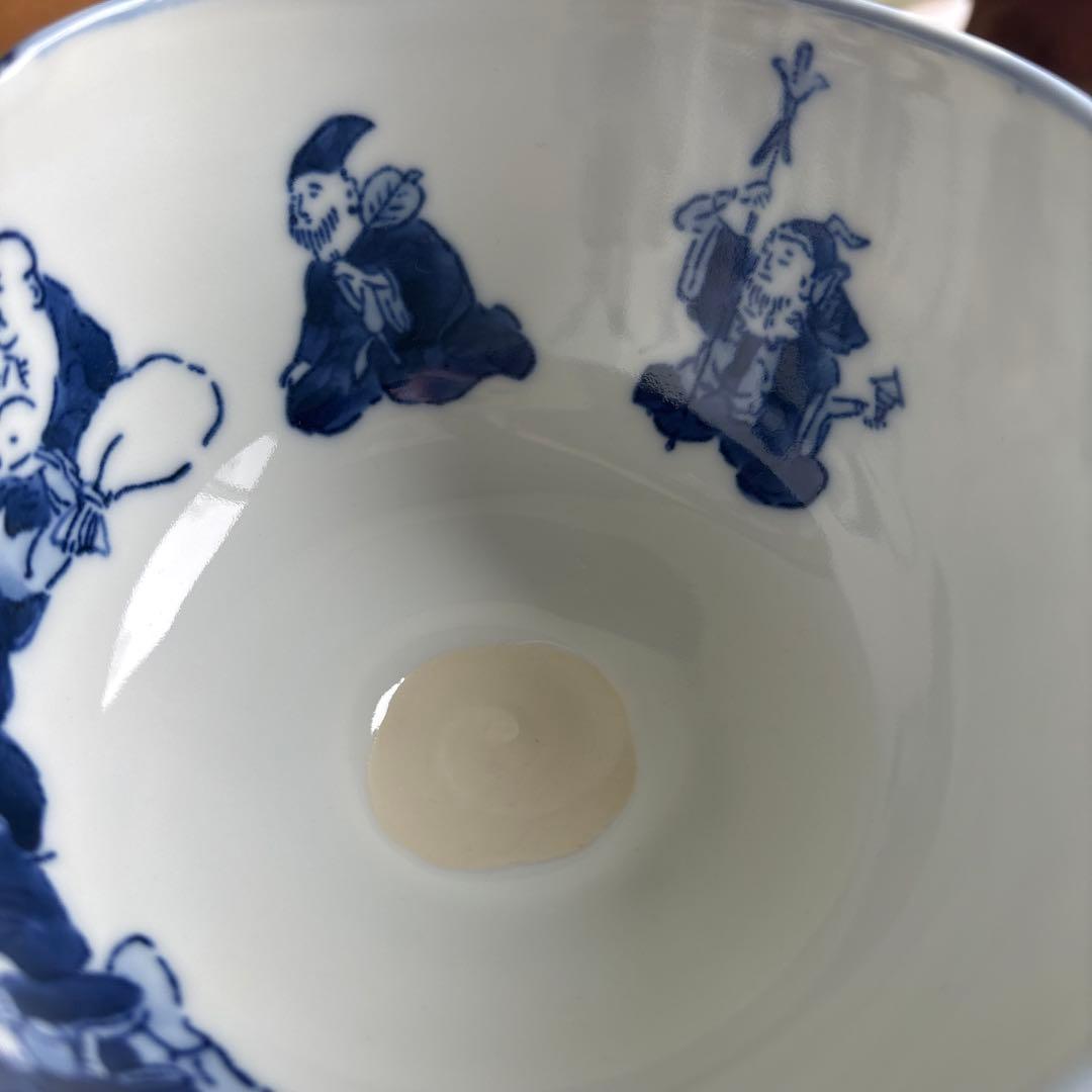Sometsuke Tawara Chawan — Seven Lucky Gods & Kotobuki, Rojo, Signed Wood Box