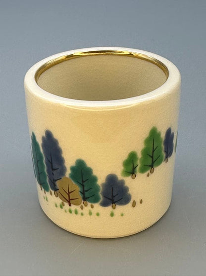 Makuzu Kosai Iro-e Mori Futaoki | Japanese Tea Ceremony Lid Rest with Forest Motif, Kyoto Ceramic, Original Box