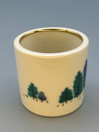 Makuzu Kosai Iro-e Mori Futaoki | Japanese Tea Ceremony Lid Rest with Forest Motif, Kyoto Ceramic, Original Box