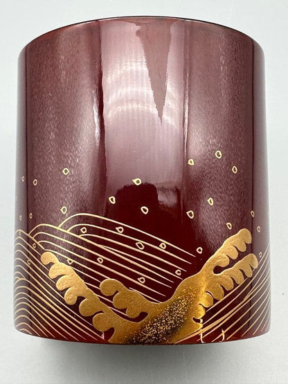 Kinrinji Natsume Tea Caddy by Kisan Seishi - Shiokumi Gold Maki-e Wave Motif - Signed Tomobako with Pouch Tea Ceremony Container