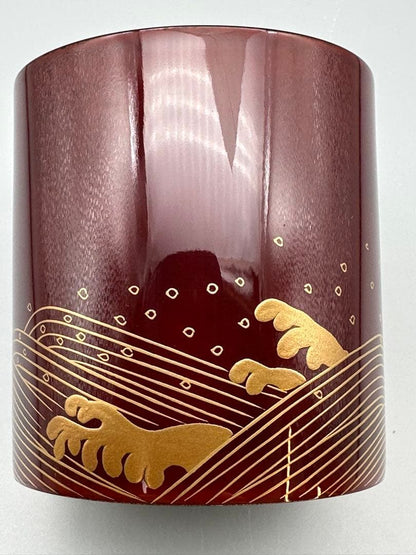 Kinrinji Natsume Tea Caddy by Kisan Seishi - Shiokumi Gold Maki-e Wave Motif - Signed Tomobako with Pouch Tea Ceremony Container