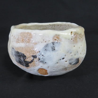 Shino Glaze Oval Matcha Bowl Matsukogama Hokyu with Signed Wooden Box