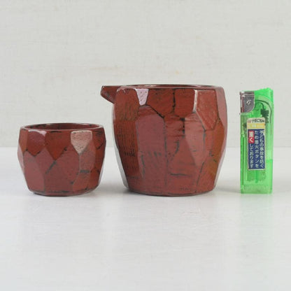 Negoro Lacquer Sake Set by Kitahara Hisashi | Katakuchi Pourer and Guinomi Cup