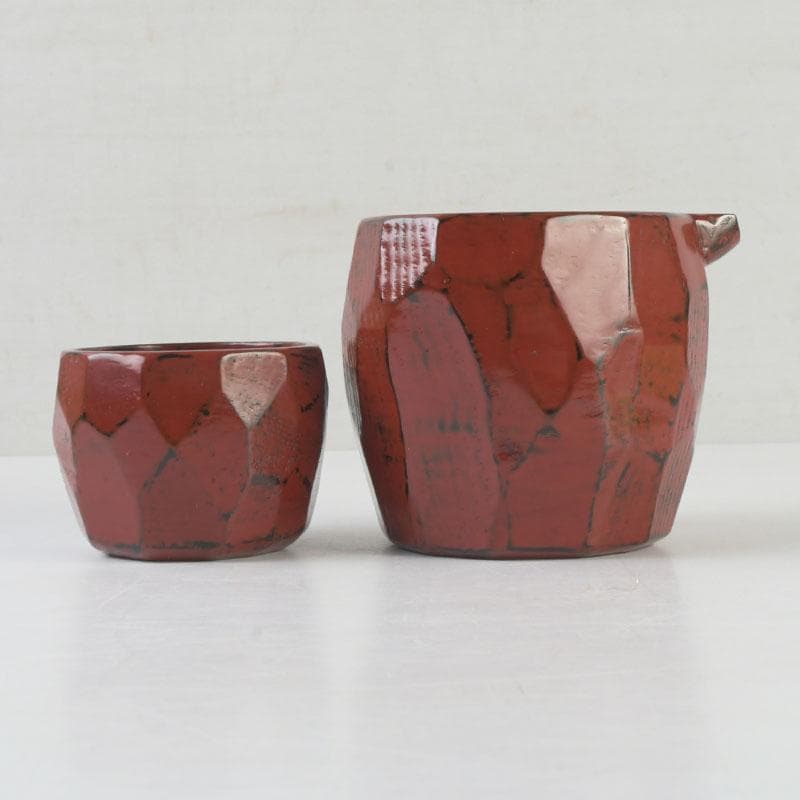Negoro Lacquer Sake Set by Kitahara Hisashi | Katakuchi Pourer and Guinomi Cup