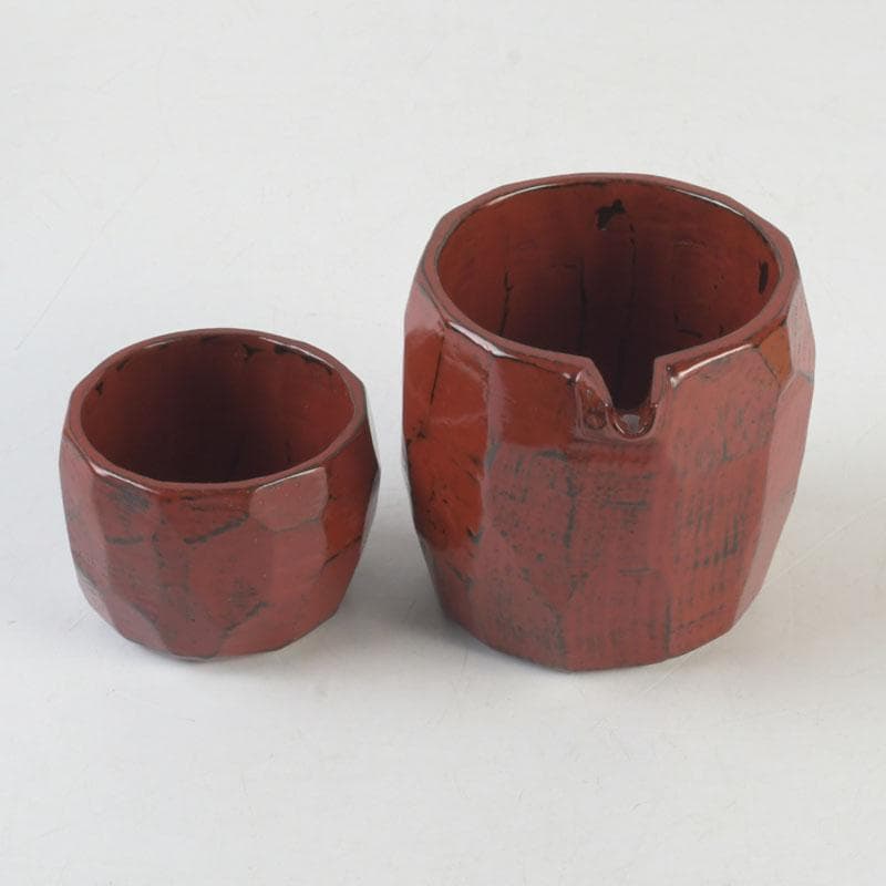 Negoro Lacquer Sake Set by Kitahara Hisashi | Katakuchi Pourer and Guinomi Cup