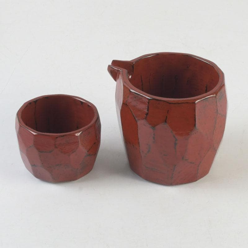 Negoro Lacquer Sake Set by Kitahara Hisashi | Katakuchi Pourer and Guinomi Cup