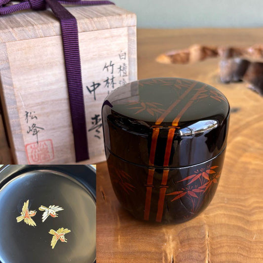 Byakudan-nuri Natsume by Nakade Shoho — Bamboo Grove & Sparrows, Tomobako
