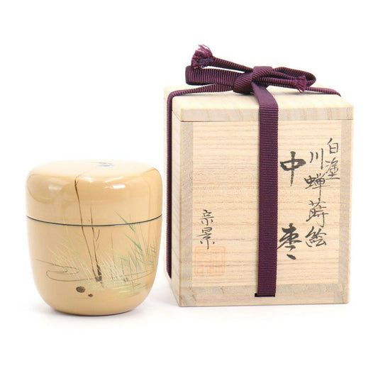 Miyata Sokei White Lacquer Kingfisher Maki-e Natsume Tea Caddy