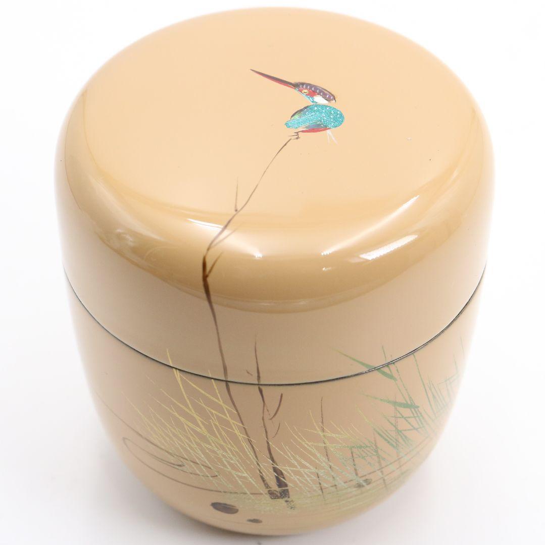 Miyata Sokei White Lacquer Kingfisher Maki-e Natsume Tea Caddy